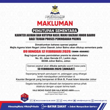 Makluman rasmi: Penutupan sementara MAINJ, Daerah Johor Bahru